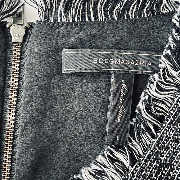 BCBGMAXAZRIA Ruffle Zip Up Marbled Fringe Black Vest Top Shirt – Large - Picture 13 of 15